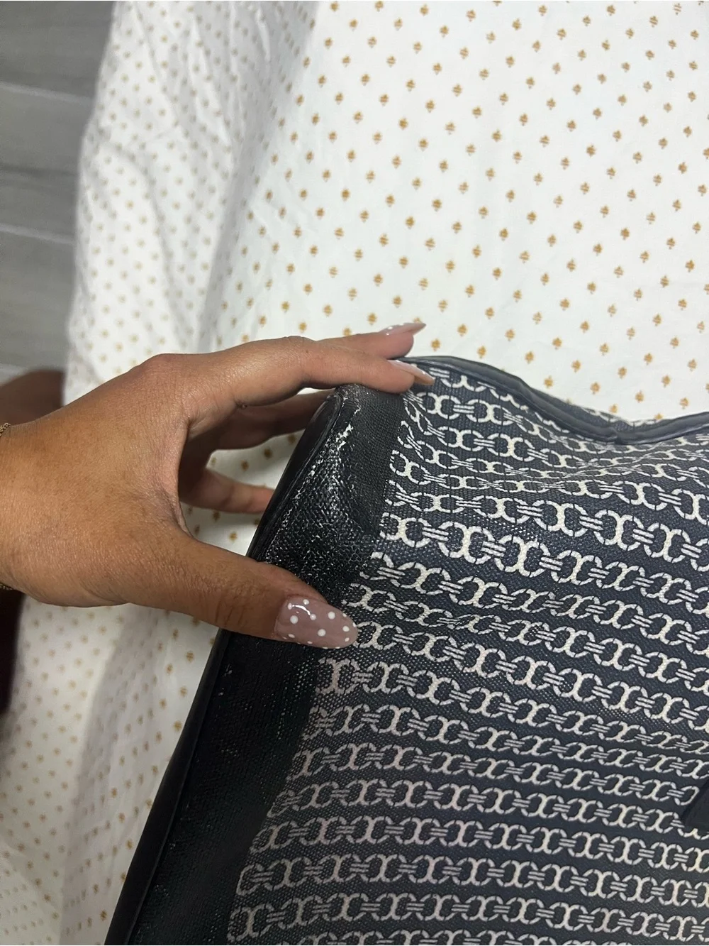 Tory Burch Black and Cream Logo Stripe Tote